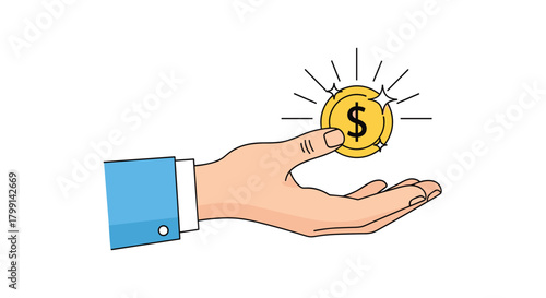 A hand holding a glowing gold coin with a dollar sign on it suggesting financial success or investment growth.
