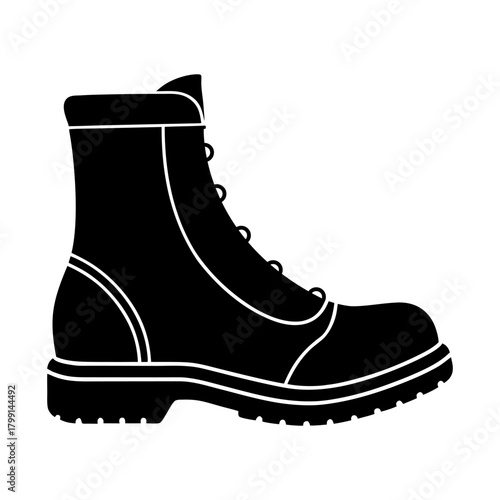 Men’s Winter Boots Icon with Leather Texture on White Background.