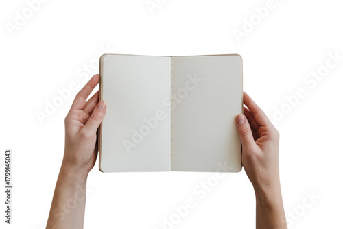 Elegant hands holding blank notepad mockup ready for your message, design or creative ideas now