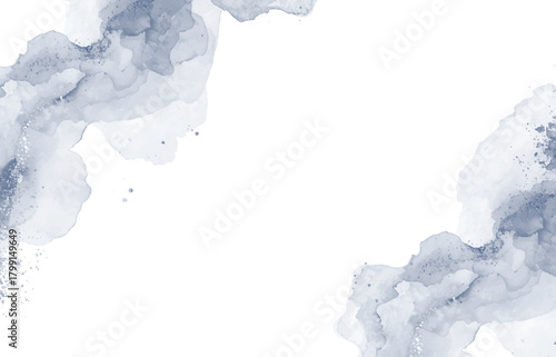 Watercolor indigo blue abstract blot on, flowing and spreading paint, artistic design element, decorative backdrop, isolated on