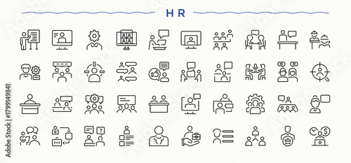 HR icon set. Web icons pack. Contains such icons as work, employment, resources, employee, recruitment. Editable vector illustration. Recruitment vector line icon set.
