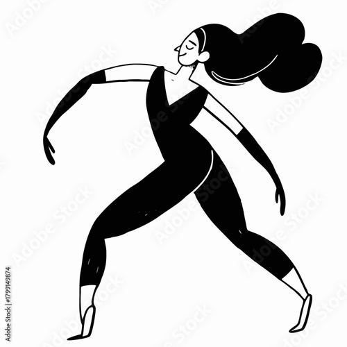 Elegant Woman Dancer in Black Leotard and Gloves, Expressive Movement