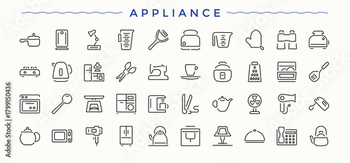 Appliances vector line icon set. Appliance thin ui icons. Minimal icons set. Kitchen icon collection. Editable stroke. Vector illustration.