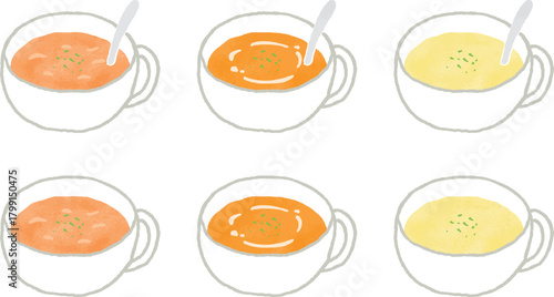 手描き風の白いカップに入ったスープのイラスト