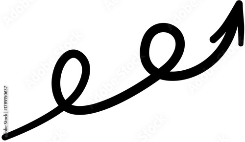 Simple black curved arrow illustration pointing upwards to the right
