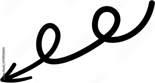 Hand-drawn Swirl Arrow Pointing Down, Simple Graphic Element for Navigation or Direction