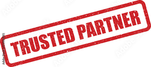 A rectangular red grunge rubber stamp impression displaying TRUSTED PARTNER in bold capital letters, signifying collaboration