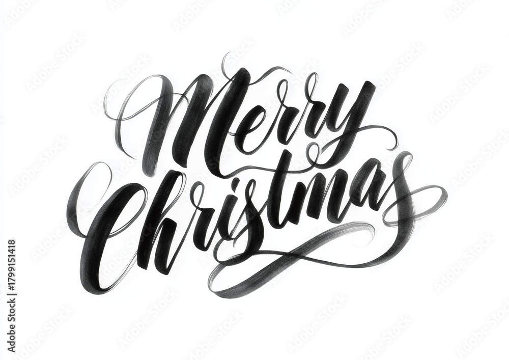 Naklejka premium Elegant Merry Christmas calligraphy text for festive greeting cards on clean white background – perfect holiday design for invitations and celebrations.