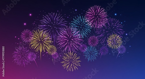 Colorful bursts of light in night sky fireworks celebration