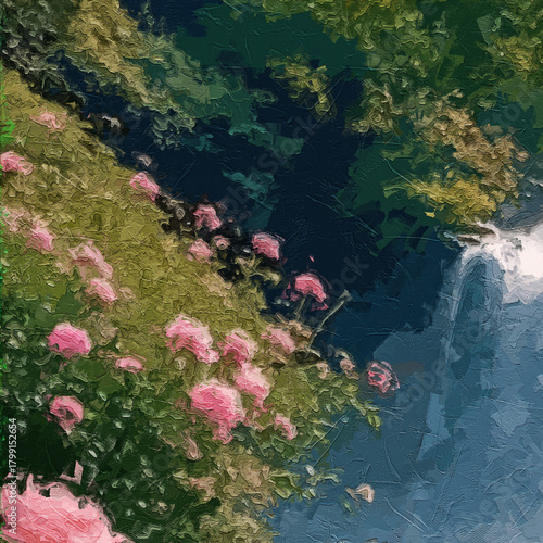 Wall Mural Various oil paintings, flowers, roses, peonies, waterfalls, mountain scenery, la