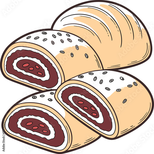 Delicious red bean paste roll isolated on, sweet dessert