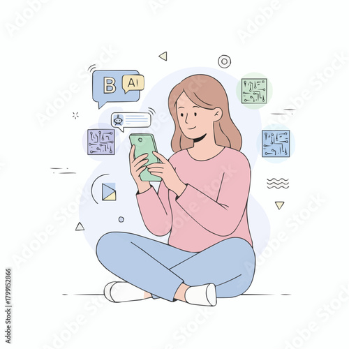 Woman Interacting with an AI Chatbot on a Smartphone