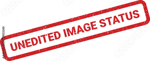 A textured red rubber stamp with distressed edges displaying UNEDITED IMAGE STATUS in a bold, uppercase font