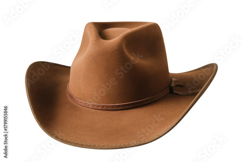 Classic brown felt cowboy hat with leather band, perfect for western fashion and outdoor adventures