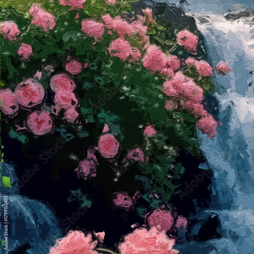 Photography Various oil paintings, flowers, roses, peonies, waterfalls, mountain scenery, la
