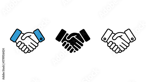 Handshake vector icon set, perfect for symbolizing business agreement, partnership, deal, contract, and successful collaboration