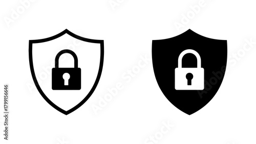 Security shield and padlock icon set. digital data protection, privacy, and cybersecurity concept vector illustration
