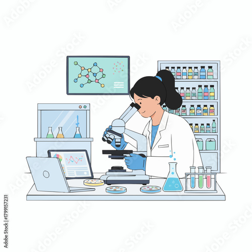 Scientist Working with a Microscope in a Laboratory