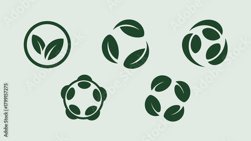 Variety of green leaf logos and icons illustrating ecological, organic, natural, and sustainable environmental concepts