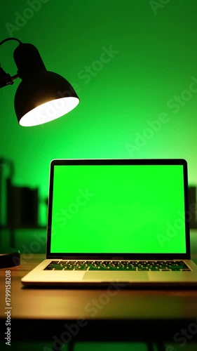 Green Screen laptop computer sitting on a home work desk next to lamp footage shot with red available in 4k and hd download the preview for free scene 3 distortion, overlay, glitch, static noise, scan