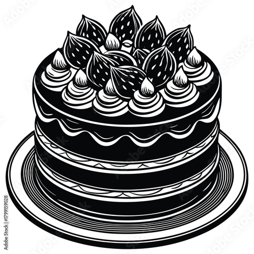 Strawberry Chocolate Cake with Cream – Delicious Dessert Vector Illustration,