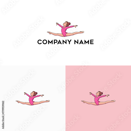 Graceful Gymnast Split Leap Logo for Gymnastics Club, School, or Dance Studio