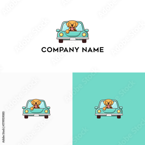 Dog in Car Logo Pet Travel Mascot for Carpool Services & Canine Transportation