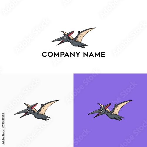Pterodactyl Cartoon Logo Prehistoric Creature Design
