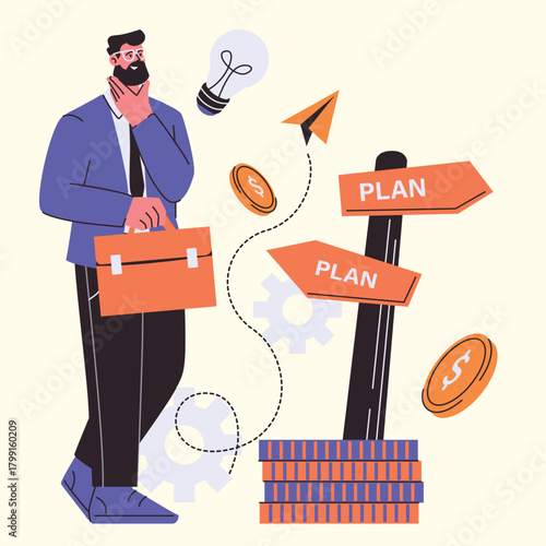 Business choosing strategic business directions to ensure long-term stability and company success illustratio