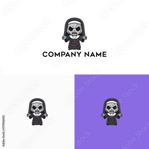 Gothic Cartoon Nun with Skull Face Mascot Logo Vector Illustration for Esport or Halloween