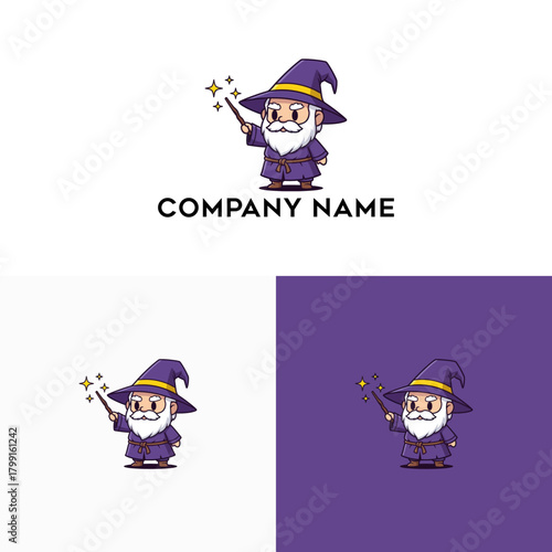Charming Wizard with Magic Wand and Sparkles, Cartoon Style Illustration