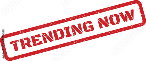Distressed rubber stamp graphic displaying the phrase trending now for digital content alerts and social media news