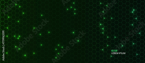 Digital abstract hexagon honeycomb background, realistic vector green bg for futuristic tech, science, game concepts, technology, medicine, bio.