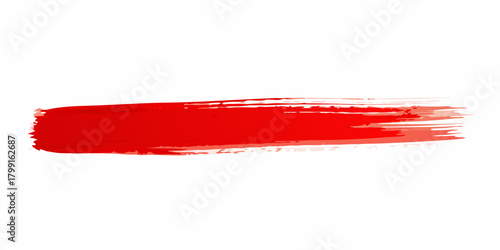 Vibrant red brush stroke with a textured artistic appearance on a white background