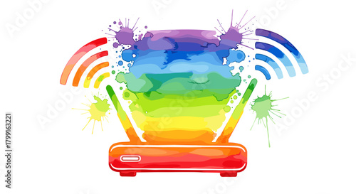 Colorful abstract illustration of a wireless router with splashes  
