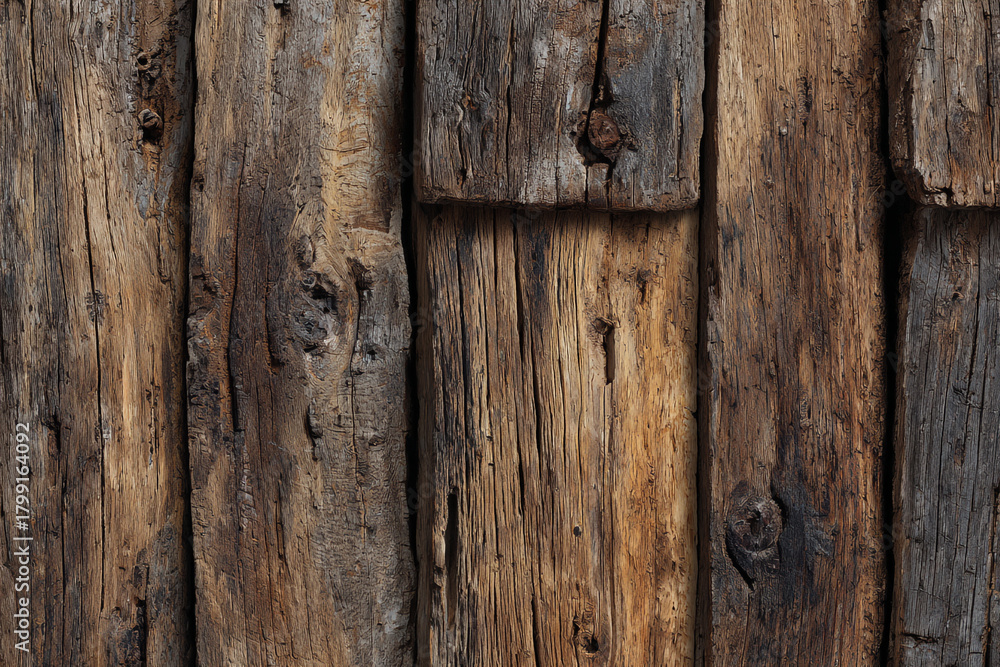 Naklejka premium aged wood planks with a rustic texture and visible knots
