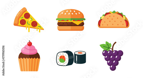 A vibrant assortment of popular fast food and sweet treats, perfect for culinary themes.