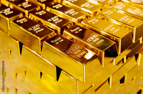 Tableau sur toile Gold market growth and investment value with gold bullion bars