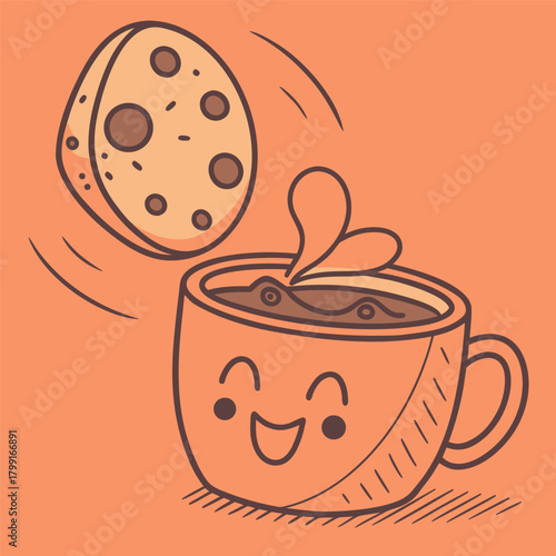 Hot beverage morning drink cup of coffee and tea with heart illustration vector design