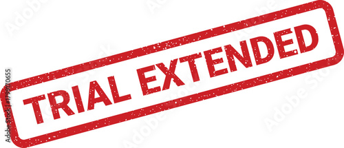 Promotional red grunge stamp declaring trial extended for prolonged access to software services or subscription benefits