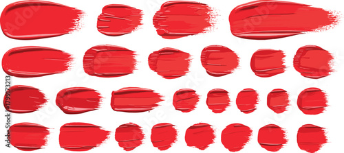 Vibrant Red Paint Brush Strokes Collection for Creative Design Projects, Artistic Accents