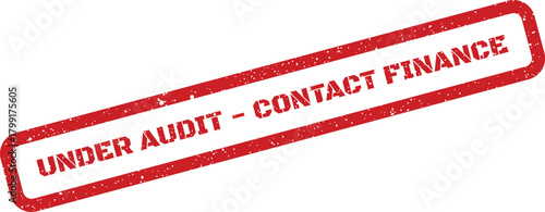 Textured rubber stamp impression indicating an audit status with a directive to contact the finance department