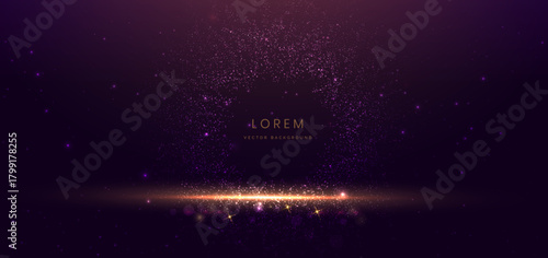 Luxury purple background with particle glowing and gold lighting horizontal.