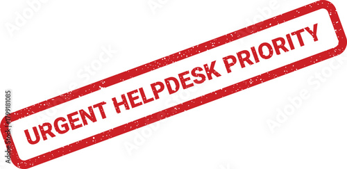 A rectangular grunge texture stamp mark highlights the urgent priority status for helpdesk inquiries