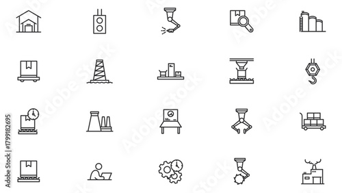 Industrial factory icon Collection vector design in trendy style with editable stroke