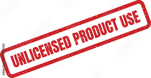 Digital vector of a red rubber stamp displaying Unlicensed Product Use for official warnings or policy enforcement