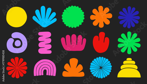 Colorful set of floral vector icons with hands, leaves, and heart design elements