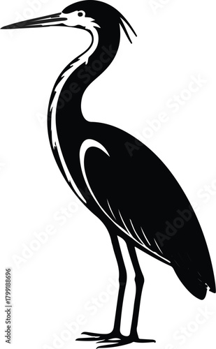 Heron on beach and branch with sky in a simple wildlife illustration