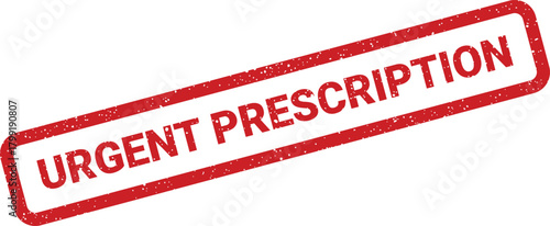 Distressed red rectangular stamp symbol with text urgent prescription for medical order notification