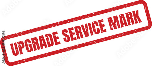 Distressed red rectangular stamp with grunge texture presenting the text UPGRADE SERVICE MARK for client improvements